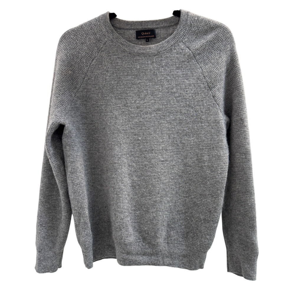 Quince Waffle Sweatshirt Cashmere Sweater Women Large Grey Mongolian Raglan